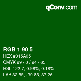 颜色代码: RGB 1 90 5 | qconv.com