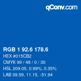 カラーコード: RGB 1 92.6 178.6 | qconv.com