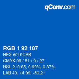 カラーコード: RGB 1 92 187 | qconv.com