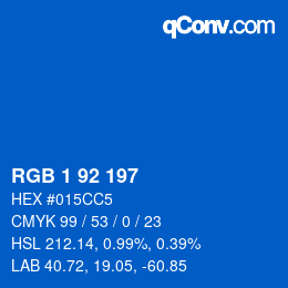カラーコード: RGB 1 92 197 | qconv.com