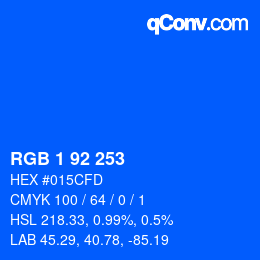 カラーコード: RGB 1 92 253 | qconv.com