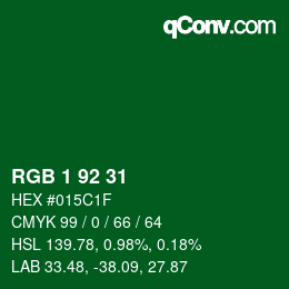 カラーコード: RGB 1 92 31 | qconv.com