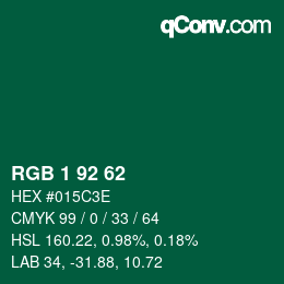 カラーコード: RGB 1 92 62 | qconv.com