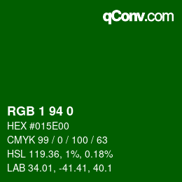 Color code: RGB 1 94 0 | qconv.com