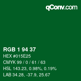 カラーコード: RGB 1 94 37 | qconv.com