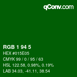 カラーコード: RGB 1 94 5 | qconv.com
