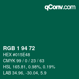 カラーコード: RGB 1 94 72 | qconv.com