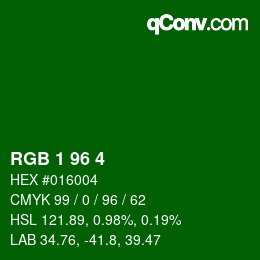 颜色代码: RGB 1 96 4 | qconv.com