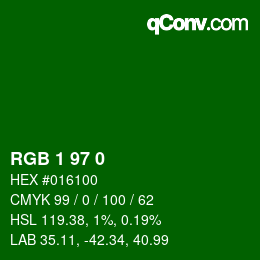 Color code: RGB 1 97 0 | qconv.com
