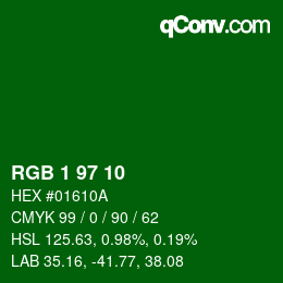 Color code: RGB 1 97 10 | qconv.com