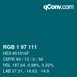 カラーコード: RGB 1 97 111 | qconv.com