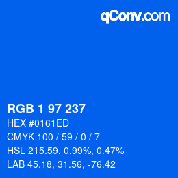 Farbcode: RGB 1 97 237 | qconv.com