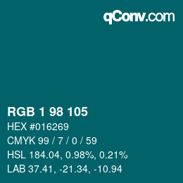 Color code: RGB 1 98 105 | qconv.com