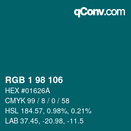Color code: RGB 1 98 106 | qconv.com