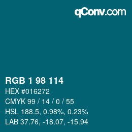 カラーコード: RGB 1 98 114 | qconv.com