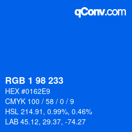 カラーコード: RGB 1 98 233 | qconv.com