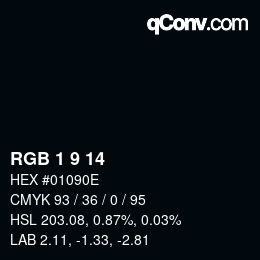 Color code: RGB 1 9 14 | qconv.com