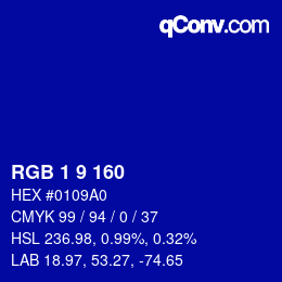 Color code: RGB 1 9 160 | qconv.com