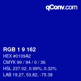 カラーコード: RGB 1 9 162 | qconv.com