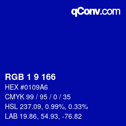 カラーコード: RGB 1 9 166 | qconv.com
