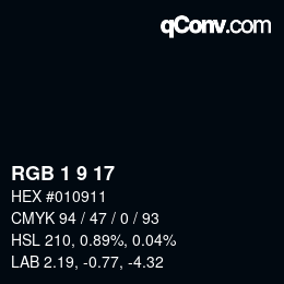 カラーコード: RGB 1 9 17 | qconv.com