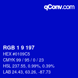 颜色代码: RGB 1 9 197 | qconv.com