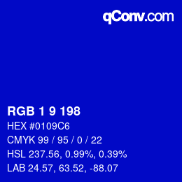 颜色代码: RGB 1 9 198 | qconv.com