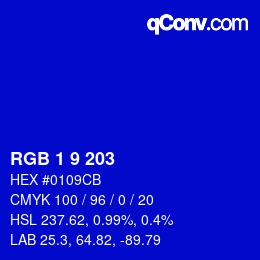 Color code: RGB 1 9 203 | qconv.com