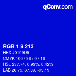 Color code: RGB 1 9 213 | qconv.com