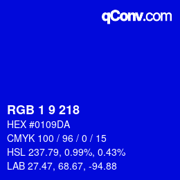 Color code: RGB 1 9 218 | qconv.com