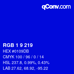 Color code: RGB 1 9 219 | qconv.com