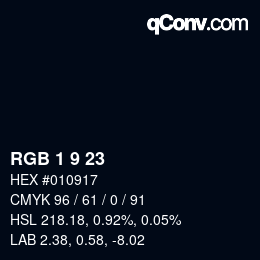 カラーコード: RGB 1 9 23 | qconv.com