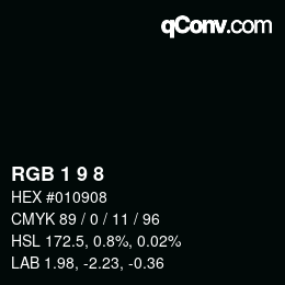 Color code: RGB 1 9 8 | qconv.com