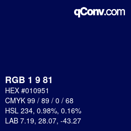 カラーコード: RGB 1 9 81 | qconv.com