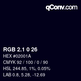 カラーコード: RGB 2.1 0 26 | qconv.com