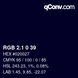 カラーコード: RGB 2.1 0 39 | qconv.com