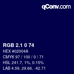 カラーコード: RGB 2.1 0 74 | qconv.com