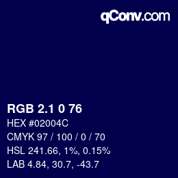 カラーコード: RGB 2.1 0 76 | qconv.com