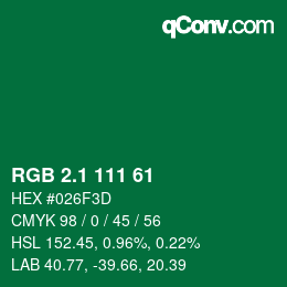カラーコード: RGB 2.1 111 61 | qconv.com