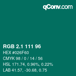 カラーコード: RGB 2.1 111 96 | qconv.com