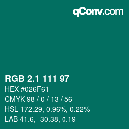 カラーコード: RGB 2.1 111 97 | qconv.com