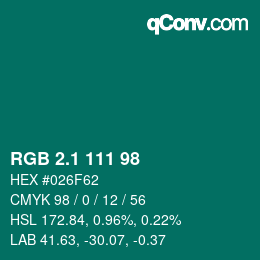 カラーコード: RGB 2.1 111 98 | qconv.com