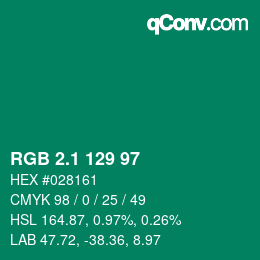 カラーコード: RGB 2.1 129 97 | qconv.com