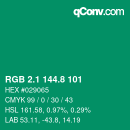 カラーコード: RGB 2.1 144.8 101 | qconv.com