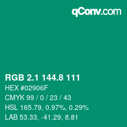 カラーコード: RGB 2.1 144.8 111 | qconv.com