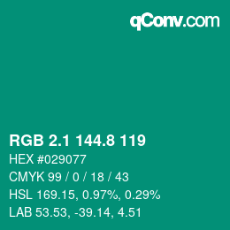 カラーコード: RGB 2.1 144.8 119 | qconv.com