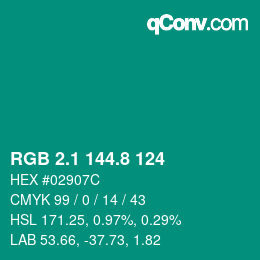 カラーコード: RGB 2.1 144.8 124 | qconv.com