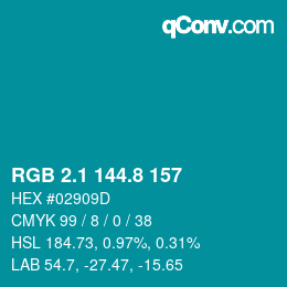 カラーコード: RGB 2.1 144.8 157 | qconv.com
