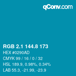 カラーコード: RGB 2.1 144.8 173 | qconv.com