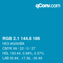 カラーコード: RGB 2.1 144.8 186 | qconv.com